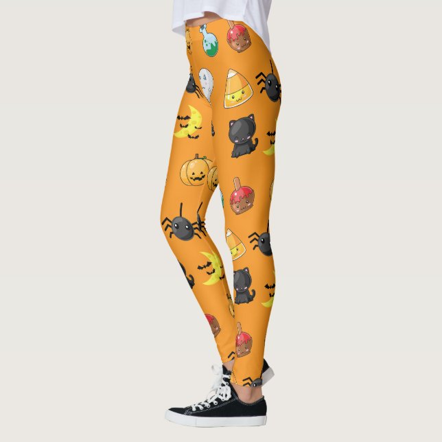 Leggings Motif d'Halloween mignon avec arrière - plan orang (Gauche)