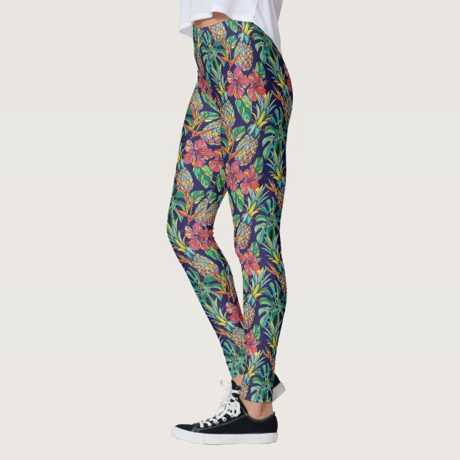 Leggings Motif d'hibiscus à ananas tropicaux (Gauche)