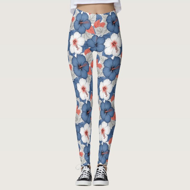 Leggings Motif d'Hibiscus Tropical Côtier (1) (Devant)