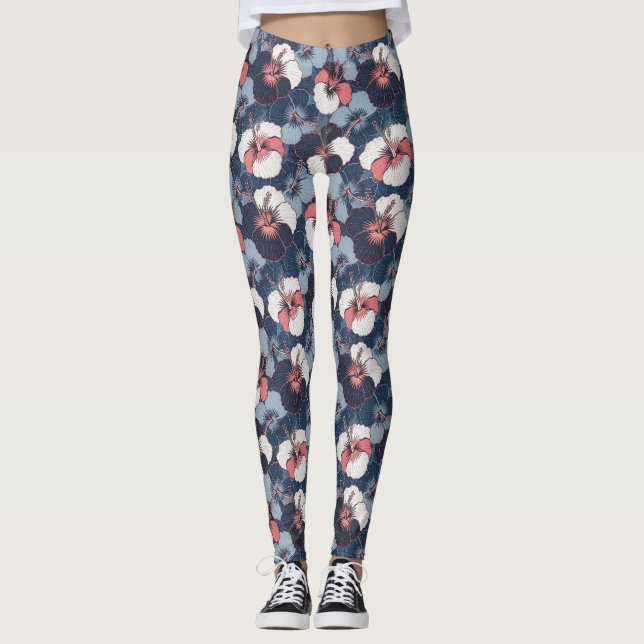 Leggings Motif d'Hibiscus Tropical Côtier (14) (Devant)