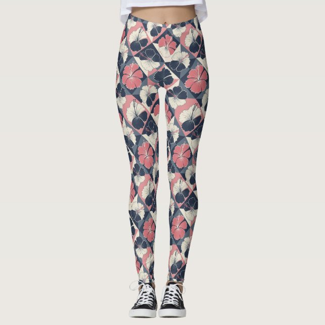 Leggings Motif d'Hibiscus Tropical Côtier (3) (Devant)