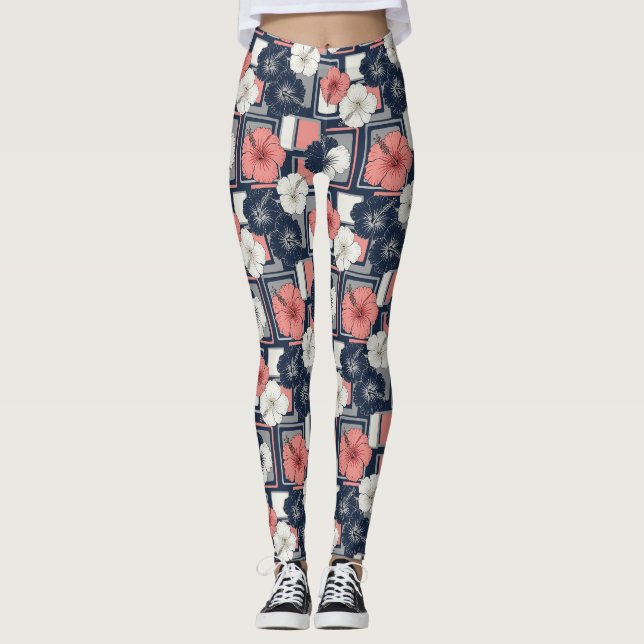 Leggings Motif d'Hibiscus Tropical Côtier (4) (Devant)