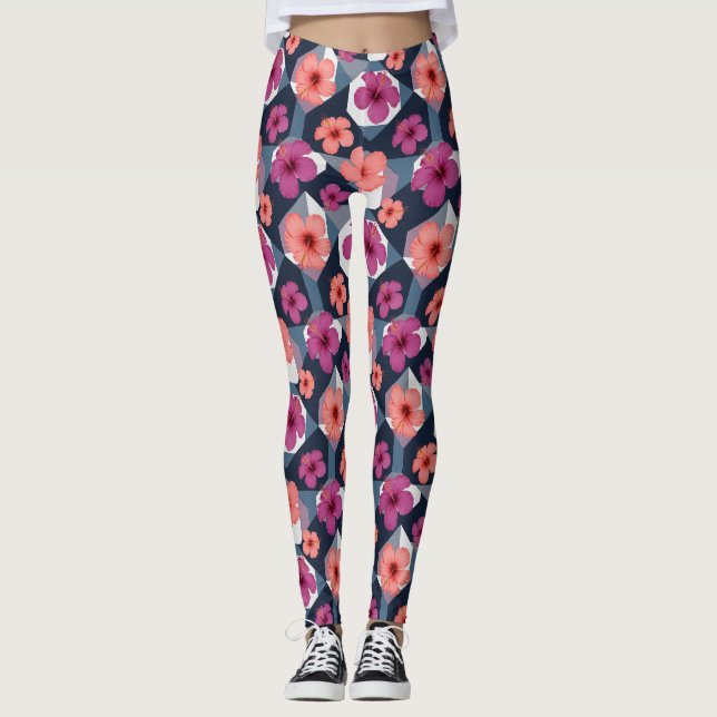 Leggings Motif d'Hibiscus Tropical Côtier (8) (Devant)