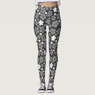 Leggings Motif d'hiver Back and White Star et Snowflakes