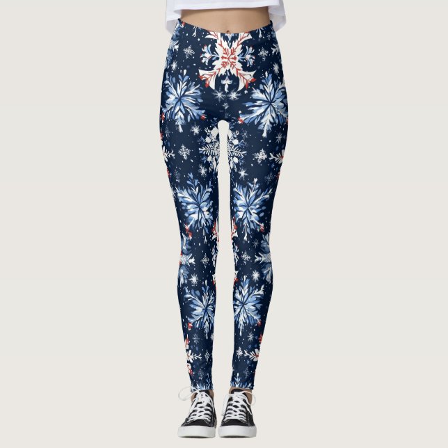 Leggings Motif d'hiver bleu (Devant)