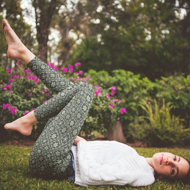 Leggings Motif d'hiver du flocon vert (Green snowflake pattern classic leggings design)