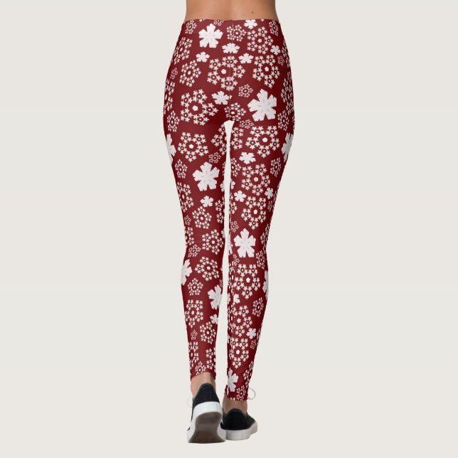 Leggings Motif d'hiver Red and White Star et Snowflake (Dos)