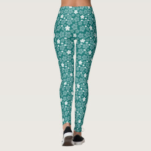 Leggings Motif d'hiver turquoise Star et Snowflake