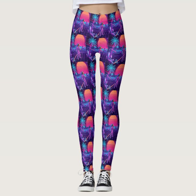 Leggings Motif d'hommes de l'espace Vaporwave Synthwave (Devant)