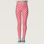 Leggings Motif diagonal de rayure de sucre de canne<br><div class="desc">Éclairez vers le haut de vos vacances avec ces guêtres rouges et blanches mignonnes de motif de rayure de sucrerie. Noël,  menthe poivrée,  sucre de canne. Rayures diagonales.</div>