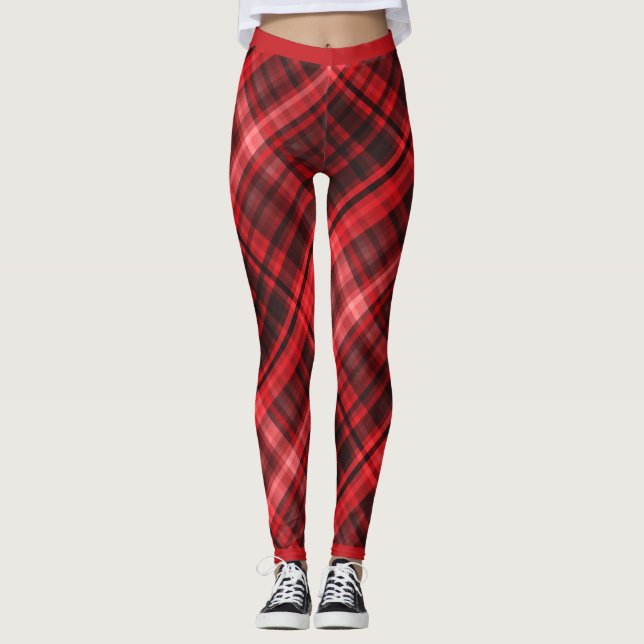 Leggings Motif Diagonal Madras Rouge Et Noir (Devant)