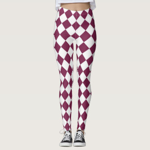 Leggings Motif diamant à carreaux blanc et bordeaux