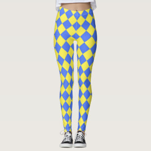 Leggings Motif diamant à carreaux jaune bleu
