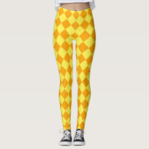 Leggings Motif diamant à carreaux jaune orange