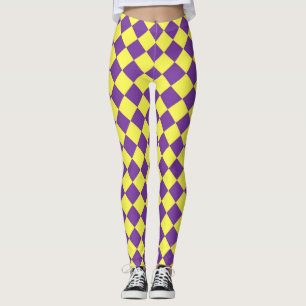 Leggings Motif diamant à carreaux jaune violet