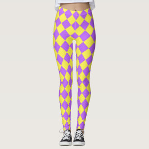 Leggings Motif diamant à carreaux jaune violet