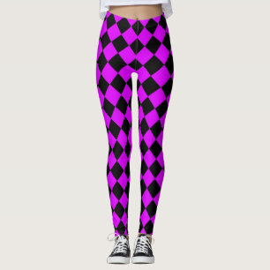 Leggings Motif diamant à carreaux noir violet