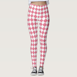 Leggings Motif diamant à carreaux rose blanc