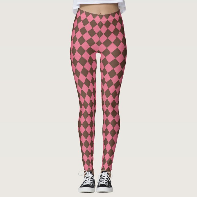 Leggings Motif diamant à carreaux rose marron (Devant)