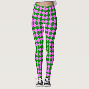 Leggings Motif diamant à carreaux rose vert