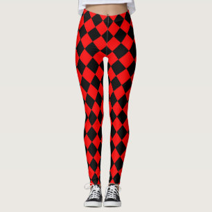 Leggings Motif diamant à carreaux rouge et noir