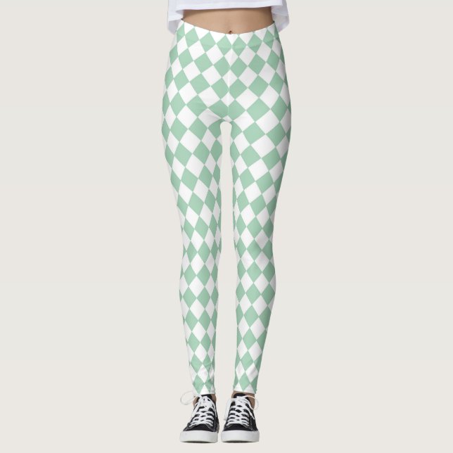 Leggings Motif diamant à carreaux vert et blanc  (Devant)