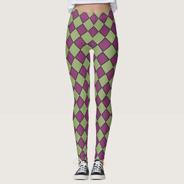 Leggings Motif diamant à carreaux violet vert (Devant)