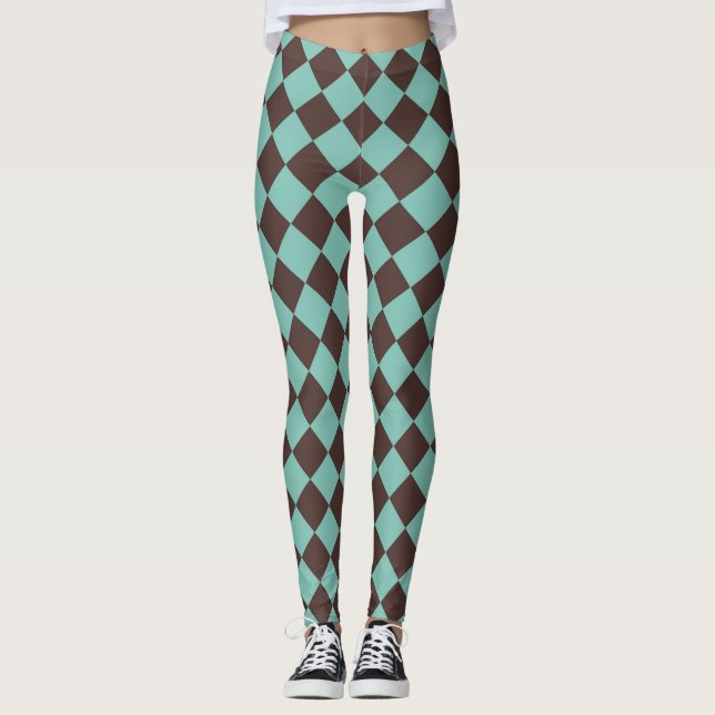 Leggings Motif diamant Brown Turquoise Checker  (Devant)