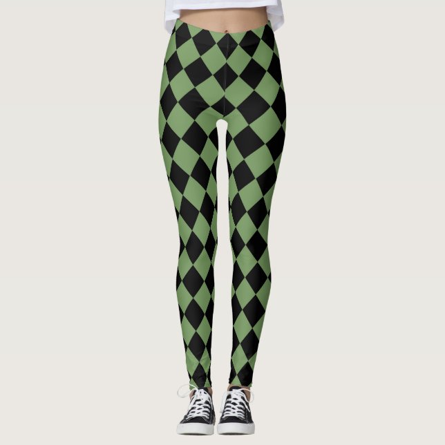 Leggings Motif diamant de Black Checker vert (Devant)