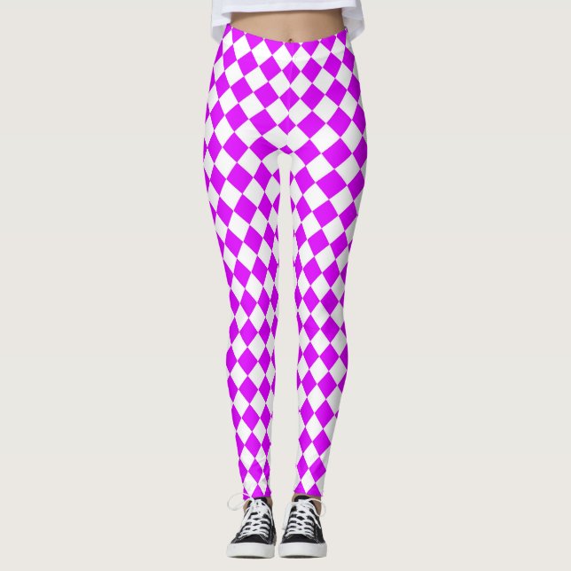 Leggings Motif diamant de Checker blanc violet (Devant)