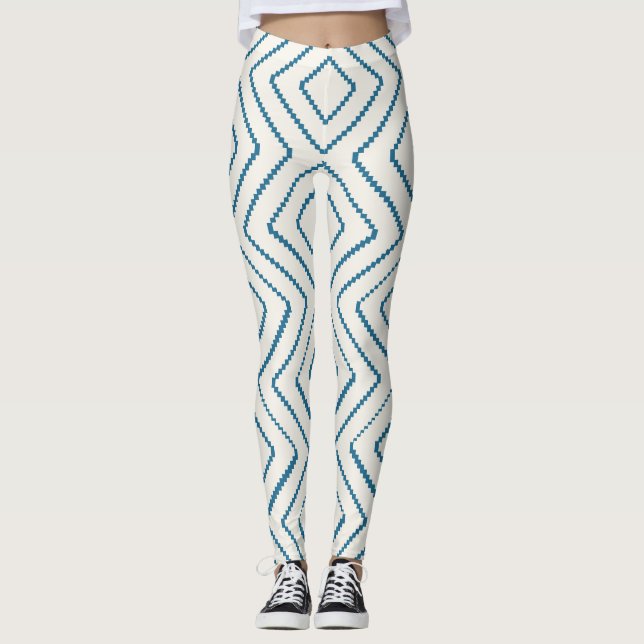Leggings Motif diamant géométrique Design bleu marine (Devant)