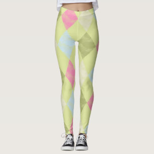 Leggings Motif diamant Jacquard vert, bleu et rose