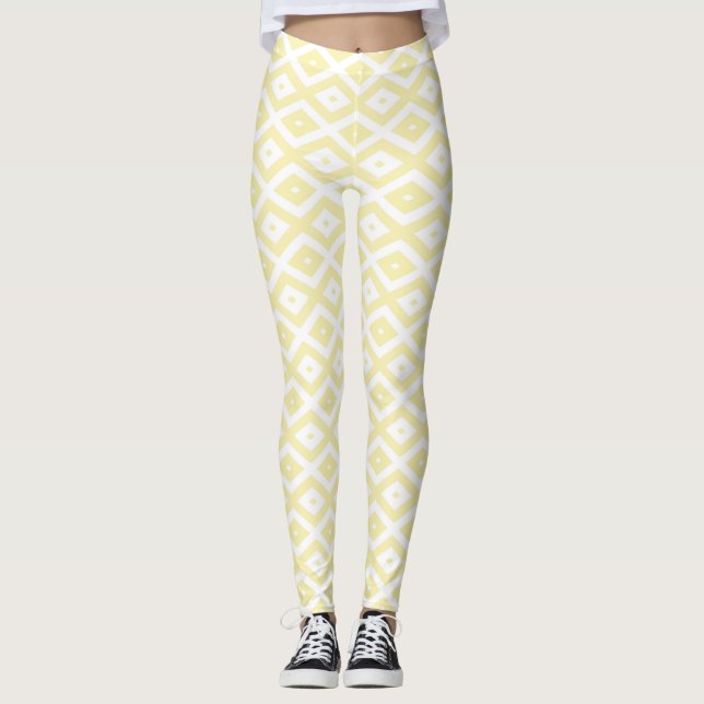 Leggings Motif diamant jaune pâle et blanc (Devant)