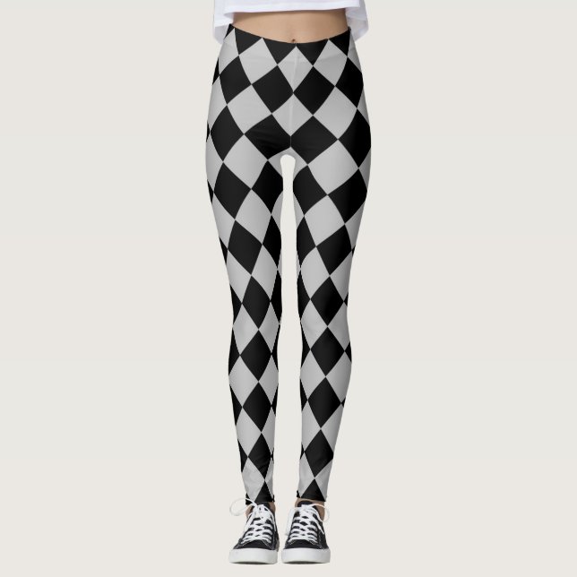 Leggings Motif Diamant Noir Et Gris (Devant)