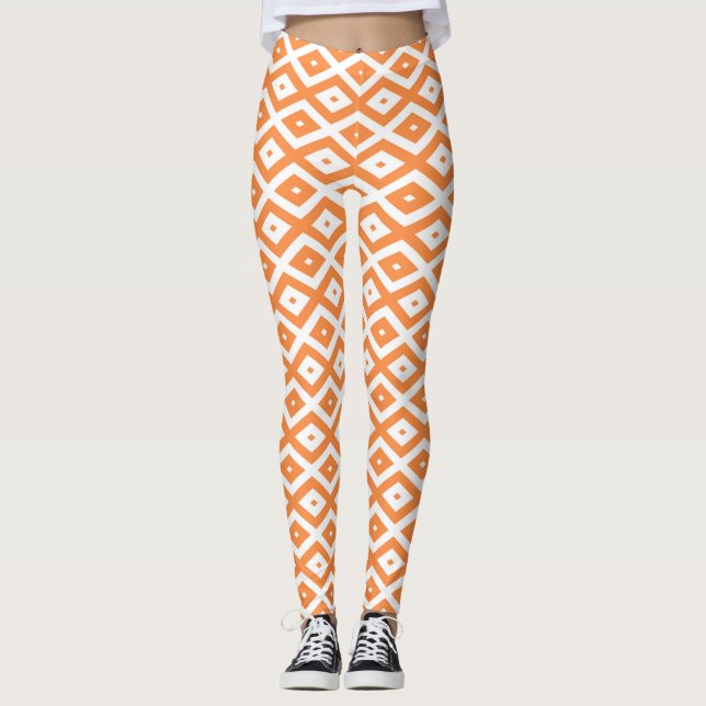 Leggings Motif diamant orange et blanc (Devant)