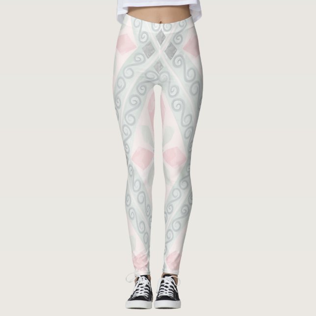 Leggings Motif diamant pastel vert et rose (Devant)