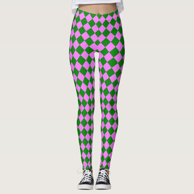 Leggings Motif diamant Pink Green Checker (Devant)