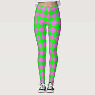 Leggings Motif diamant Pink Green Checker