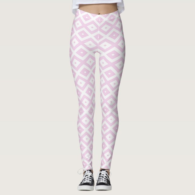 Leggings Motif diamant rose pâle et blanc (Devant)