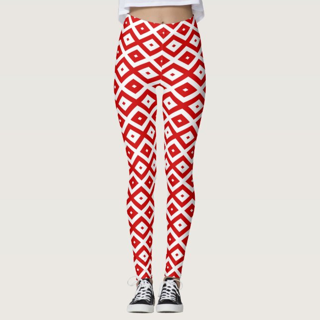 Leggings Motif diamant rouge et blanc (Devant)