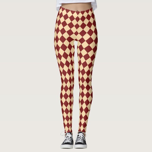 Leggings Motif diamant rouge jaune Checker (Devant)