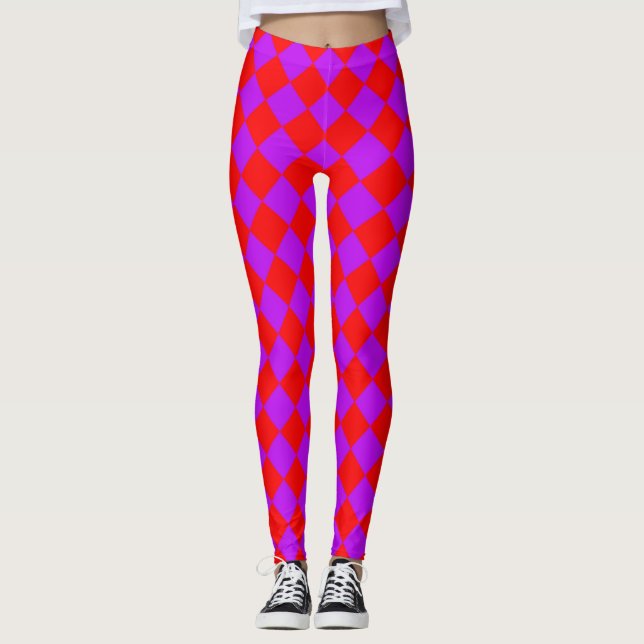 Leggings Motif diamant rouge pourpre Checker (Devant)