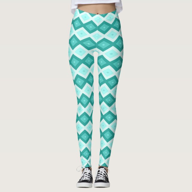 Leggings Motif diamant turquoise (Devant)