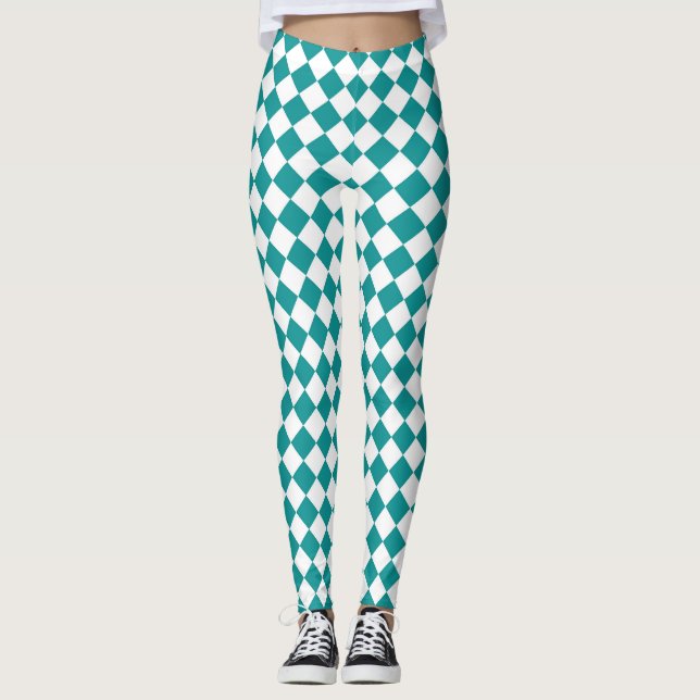 Leggings Motif diamant turquoise blanc Checker (Devant)