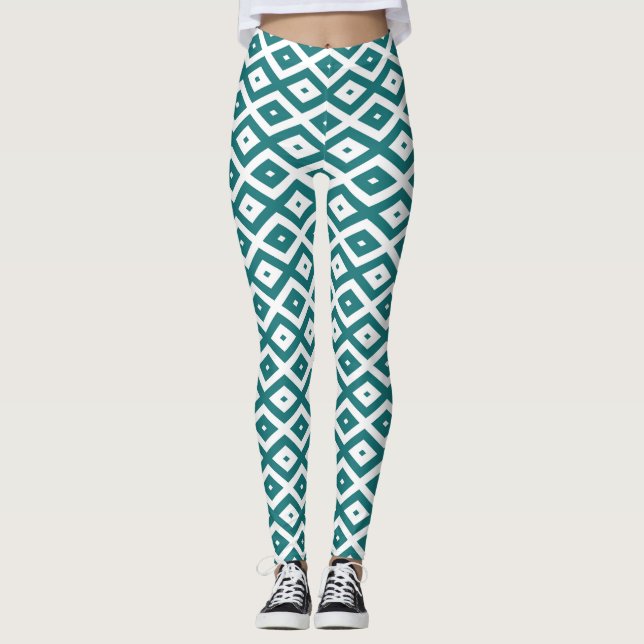 Leggings motif diamant turquoise et blanc (Devant)