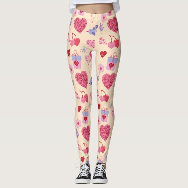 Leggings Motif d'icône de la Saint-Valentin rose (Devant)
