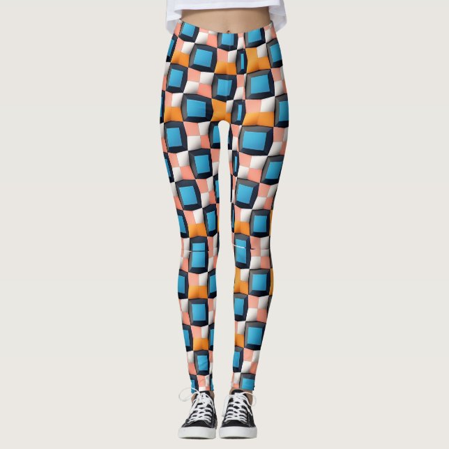 Leggings Motif d'illusion géométrique 3D dynamique - Couleu (Devant)
