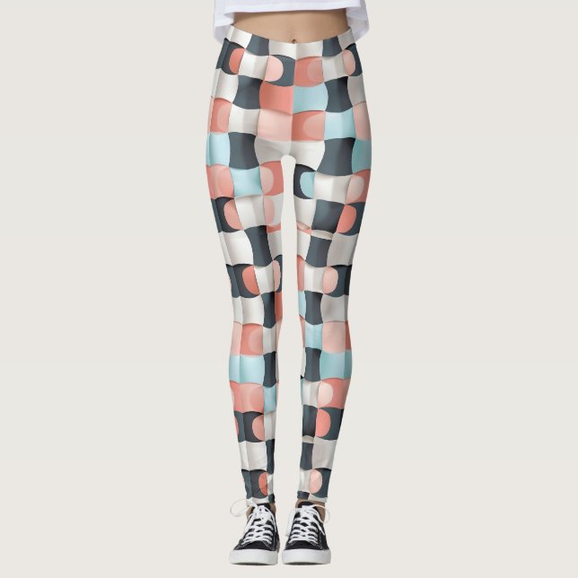 Leggings Motif d'illusion géométrique incurvée 3D moderne (Devant)