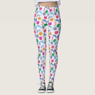 Leggings Motif d'illustration d'animaux de mer colorés