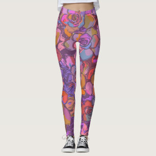 Leggings Motif d'illustration de fleurs botaniques en viole